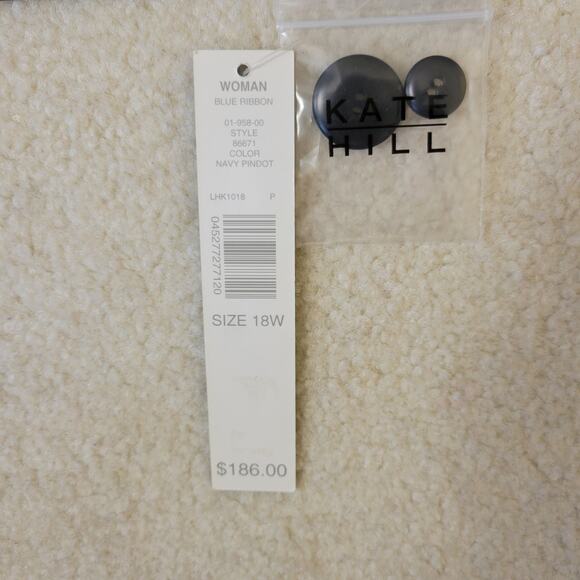 NWT Kate Hill Woman Sz 18W 3 Button Front Blazer Jacket Pockets Navy Blue Pindot - Picture 16 of 16